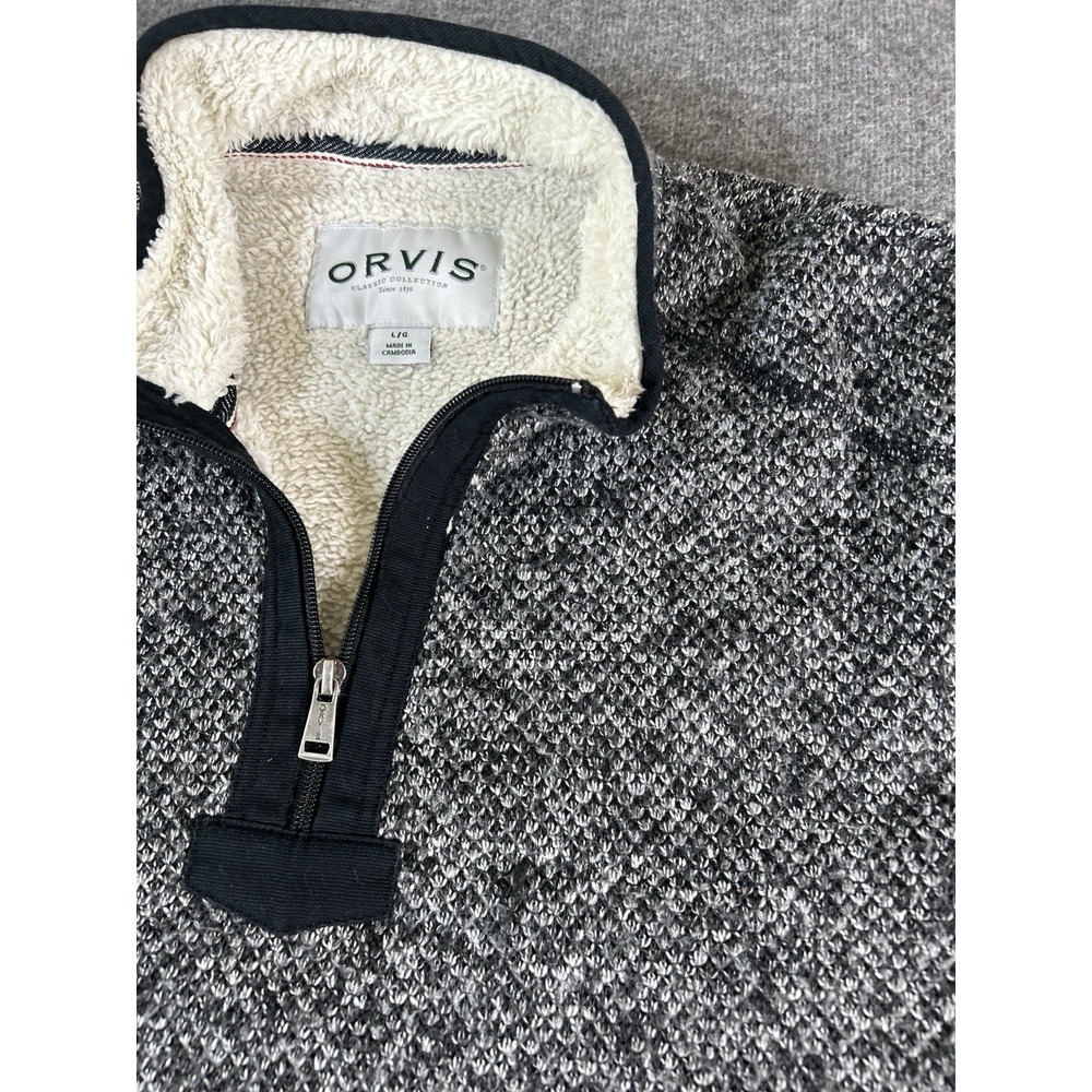 Orvis 1/4 Zip Fleece Sweater Mens Large Black‎ White Outdoor Hiking Walking